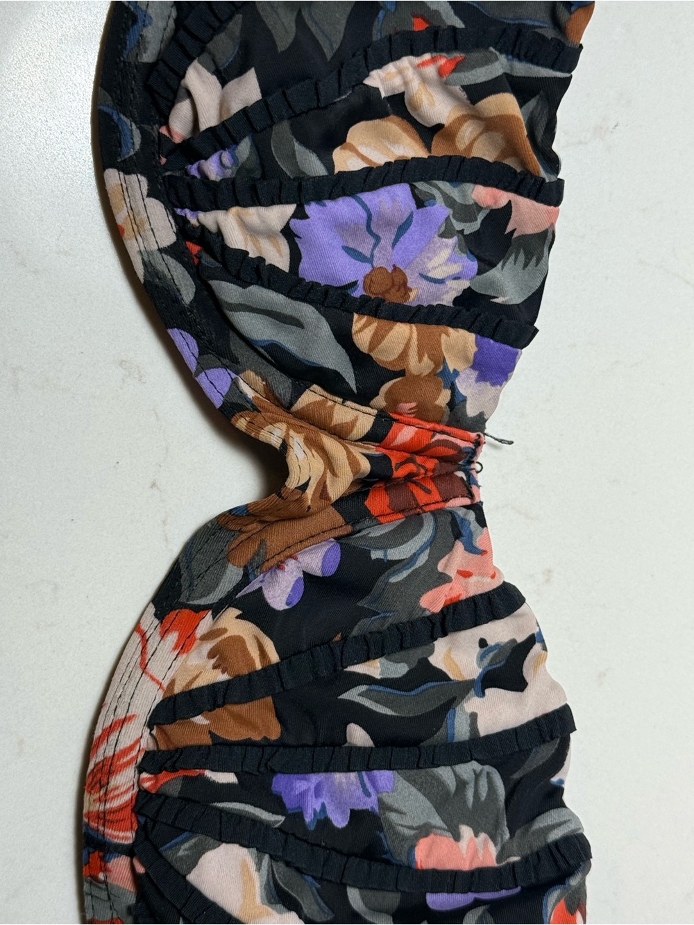 Zimmermann Black Floral Ruched Bandeau Bikini Top